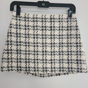 ALICE + OLIVIA Checked Black and White Tweed Mini Skirt Size 0